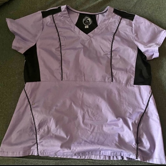 Health Pro Scrub Top Size 2XL 100% Cotton Black and Purple - Picture 1 of 2
